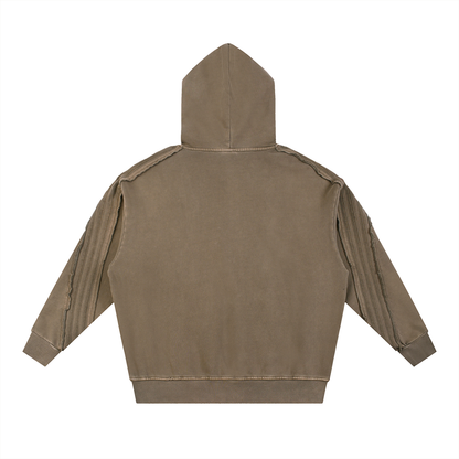 Men's khaki snow washed tape raw edge hoodie — SUPERMUCH