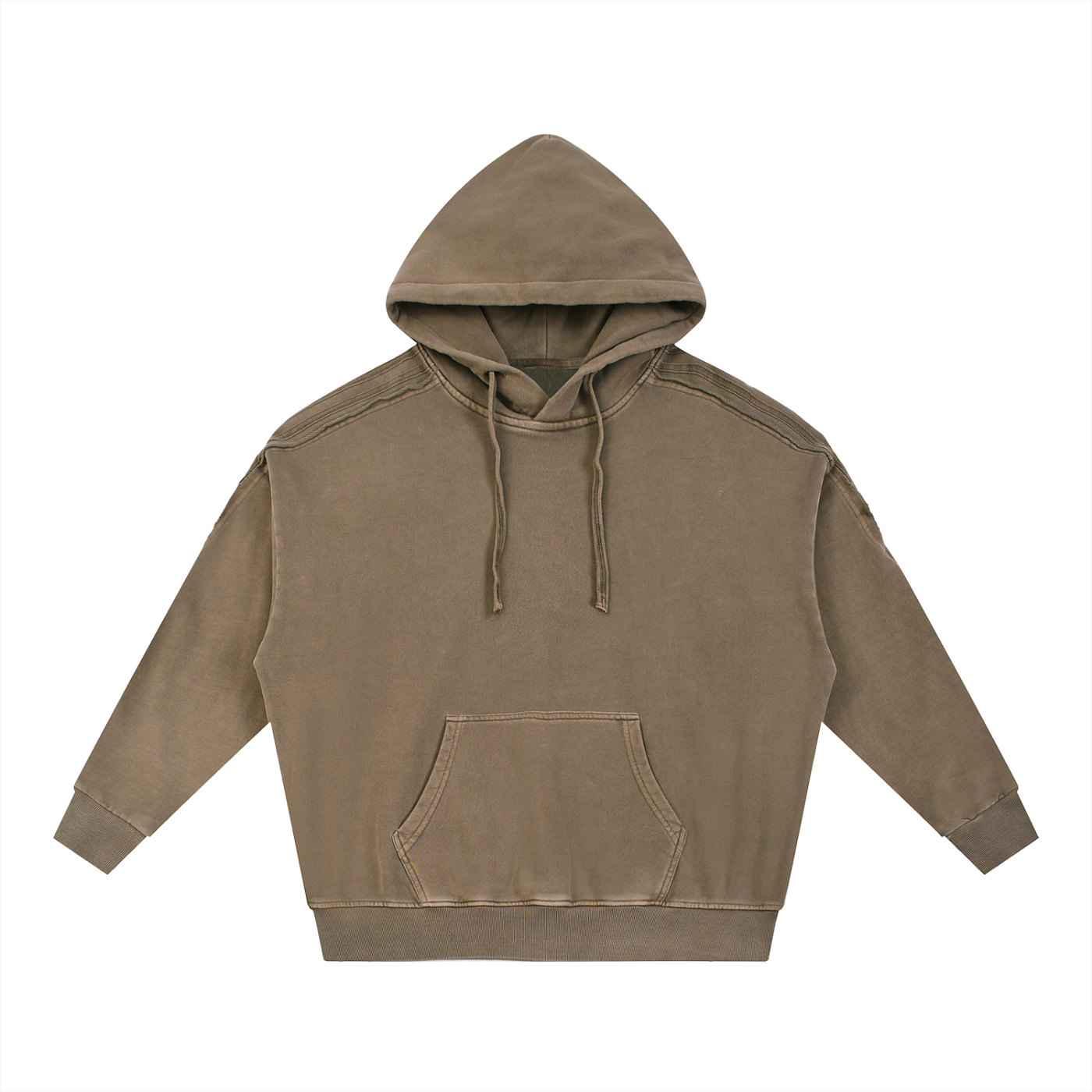 Men's khaki snow washed tape raw edge hoodie — SUPERMUCH