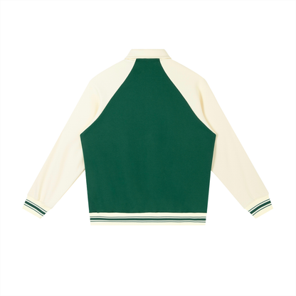 Women's green contrast raglan sleeve baseball jacket — SUPERMUCH
