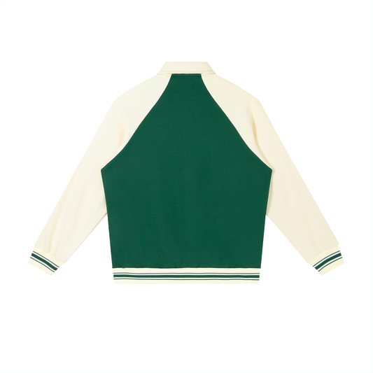 Women's green contrast raglan sleeve baseball jacket — SUPERMUCH
