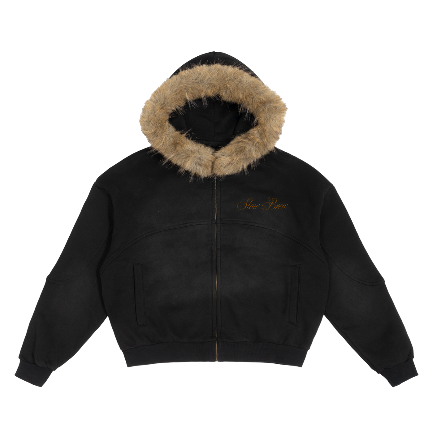 Slow Brew Sun Fade Boxy Detachable Fur Hoodie