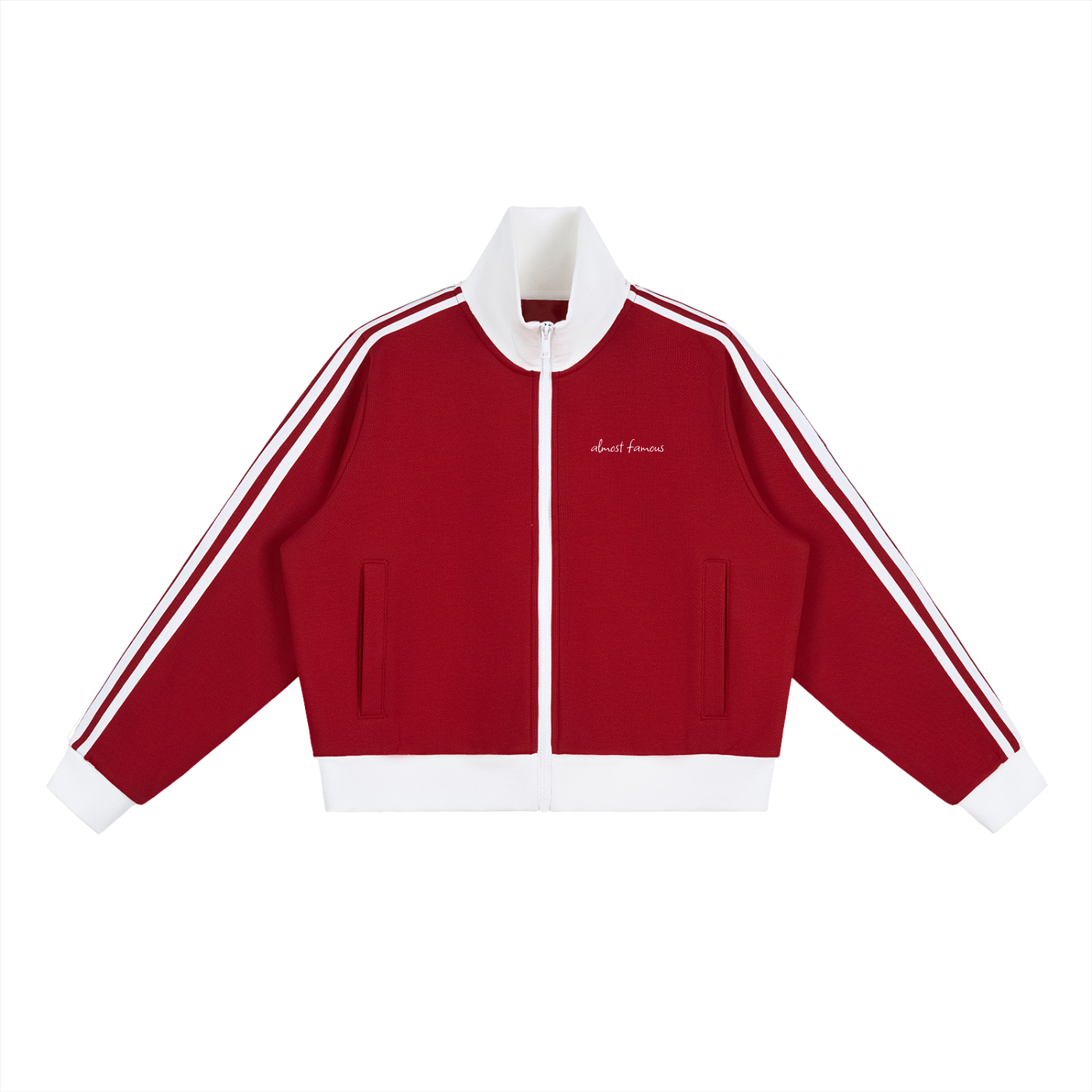 Contrast Side Stripe Fleece Cropped Track Jacket