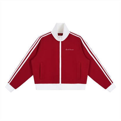 Contrast Side Stripe Fleece Cropped Track Jacket