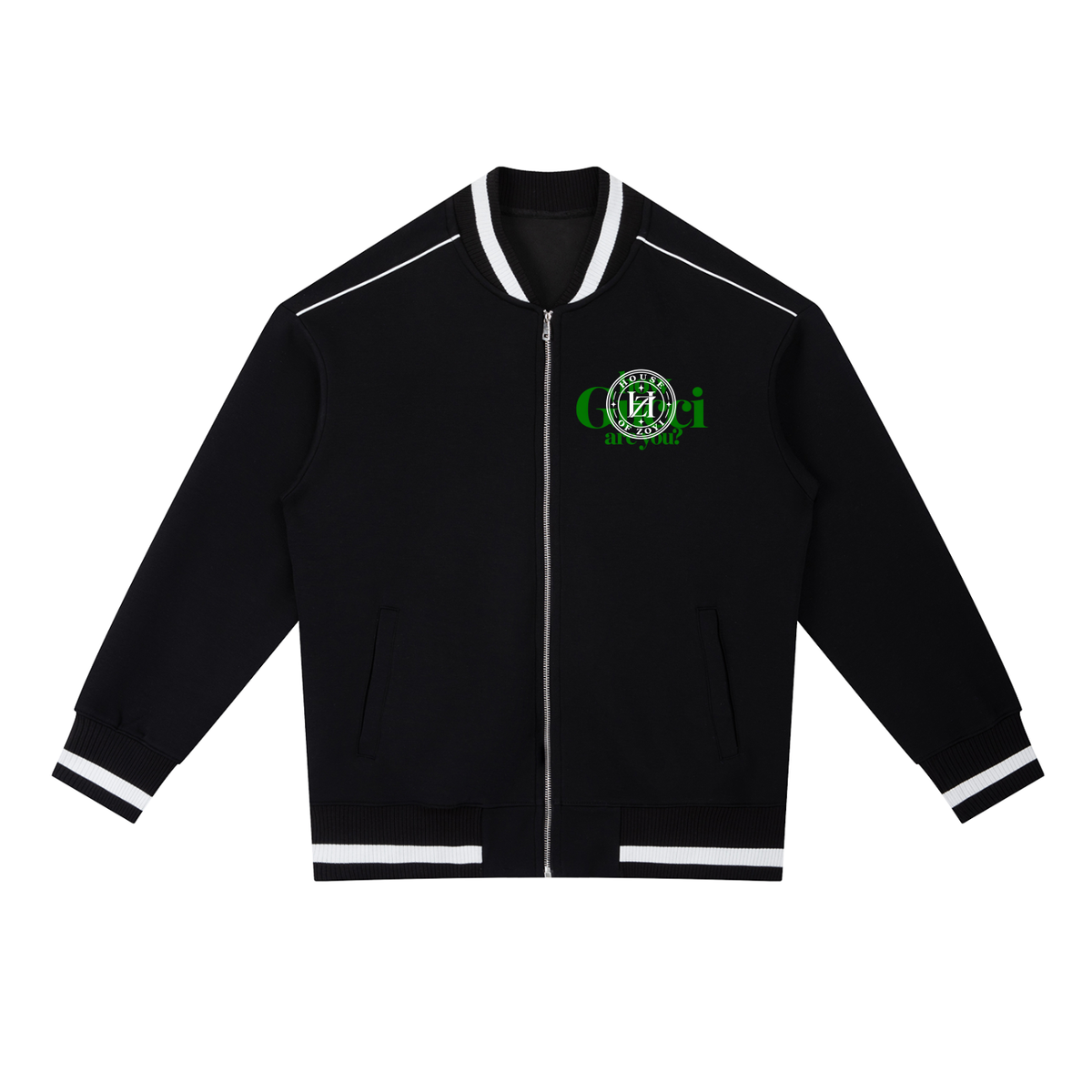 Contrast Piping Zip Bomber Jacket