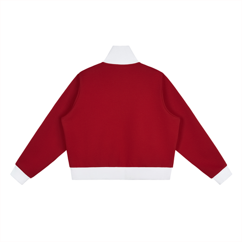 Contrast Side Stripe Fleece Cropped Track Jacket