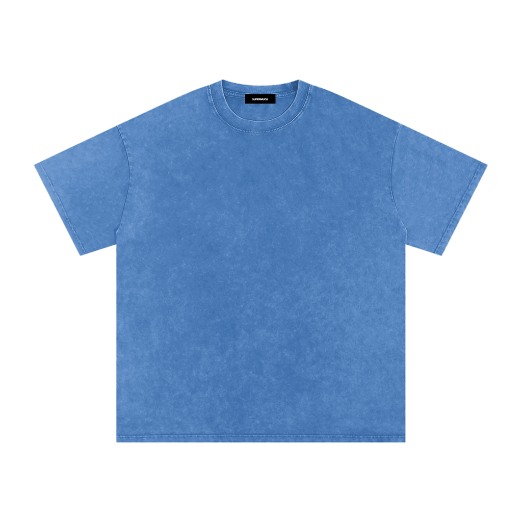 Electric Blue Snow Washed Oversized Cotton T-Shirt