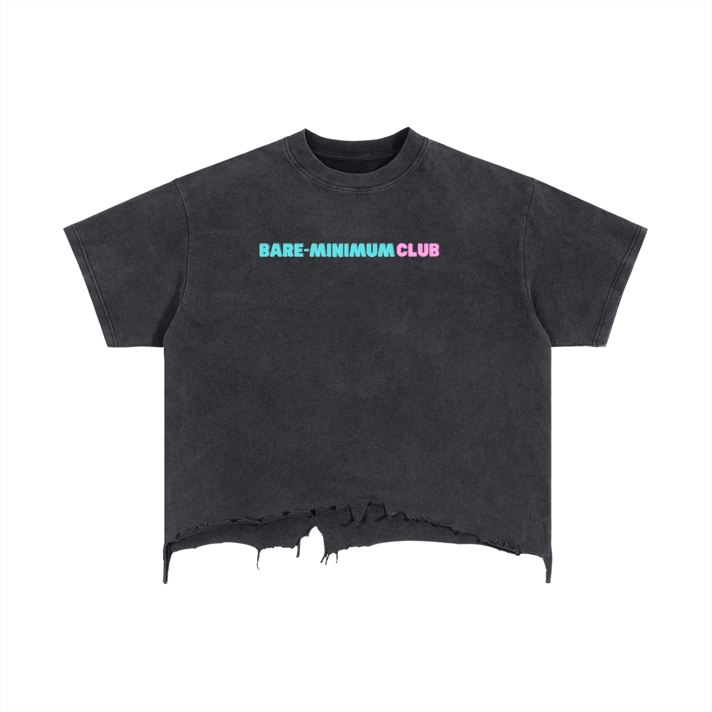 Women's black vintage wash boxy distressed hem t-shirt — SUPERMUCH