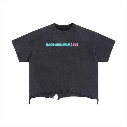 Women's black vintage wash boxy distressed hem t-shirt — SUPERMUCH